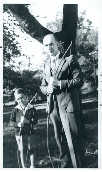 This photo was taken in 1934, four years before Zwickey Archery was officially in business. Shown is Jack Zwickey and his father, Cliff, the man who started it all.