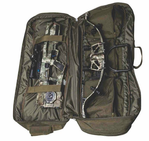 The Assassin 400TD package includes the crossbow, factory-mounted scope and rings, sound deadening system, ambidextrous cheek piece, four-arrow QD quiver, four Proflight 16.5-inch arrows, field points, fail-safe strap and charger handle, plus a custom-fitted soft case (above).