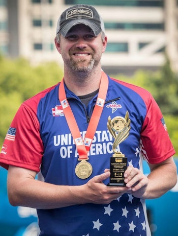 Braden Gellenthien with his second gold medal from the second stage of 2019 Hyundai Archery World Cup.