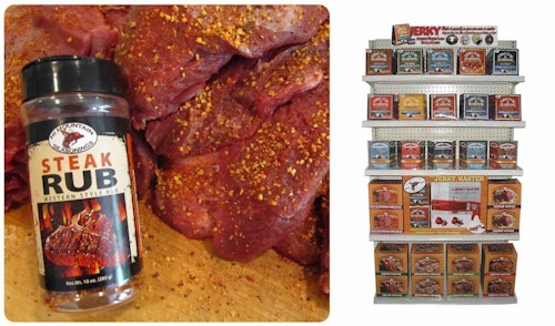 An end cap display, like this one from Hi Mountain Seasonings, works well for most retailers. 