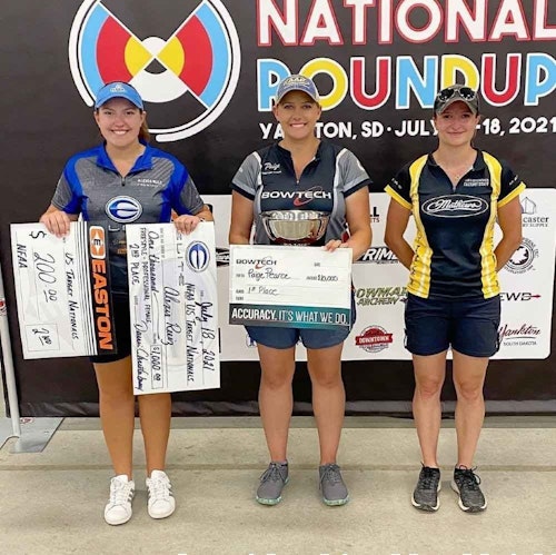 Paige Pearce (above center) is the NFAA Outdoor National Target Champion, in addition to breaking three national records.