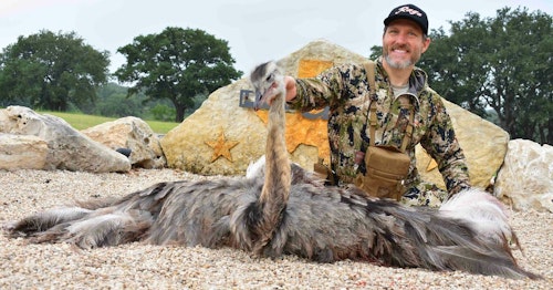 Tim Kent of Phenix Branding helped coordinate the media event for FeraDyne Outdoors. During the 3-day field test/bowhunt, Tim arrowed a rhea (a distant relative to the ostrich and emu) as well as a black buck.