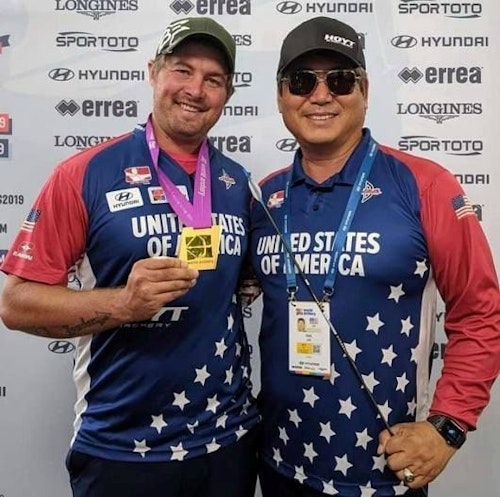 National Head Coach KiSik Lee (right) with Team USA’s world champion archer Brady Ellison.